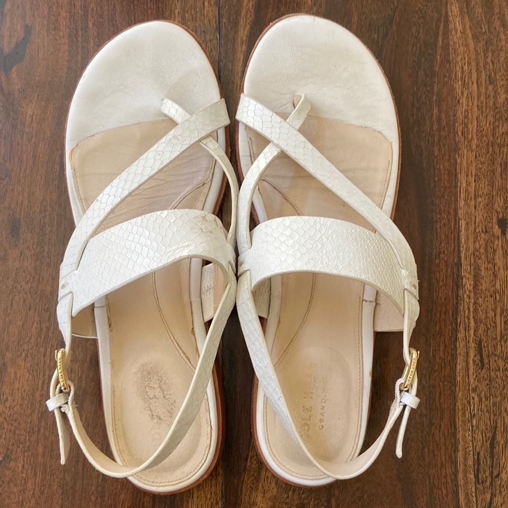 Cole Haan Cream Leather Cross-Strap Sandals